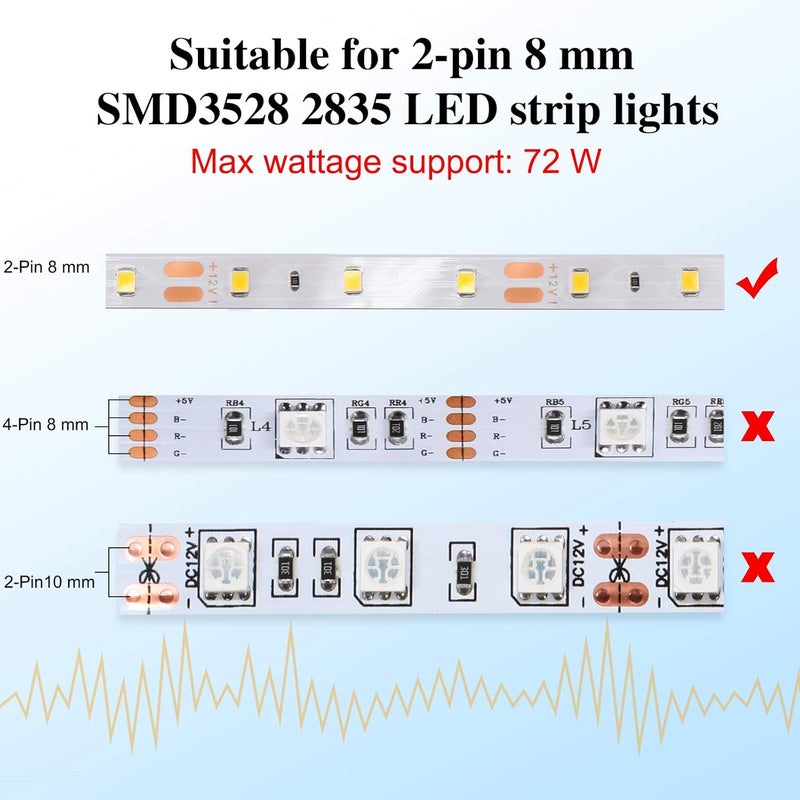 Mudder 40 Pieces 2 Pin LED Strip Connectors Lights Connector T Shape l Shape Gapless Solderless LED Adapter Light Extension for 3528 2835 SMD RGB Strip (8 Mm) - Image 5